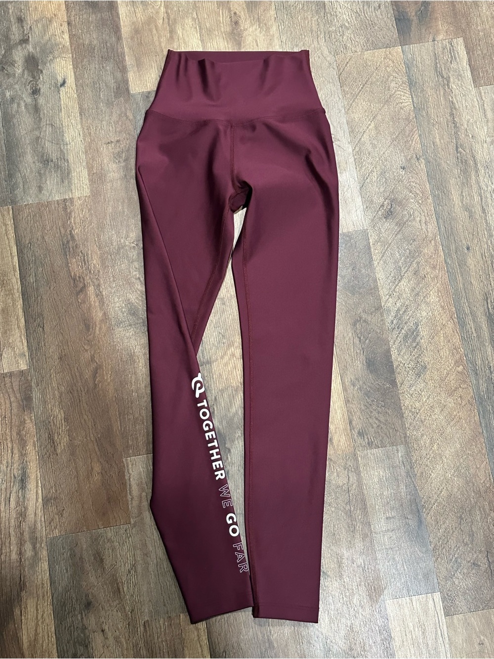 Peloton Burgundy High-Waist Kids Leggings with White Side Text